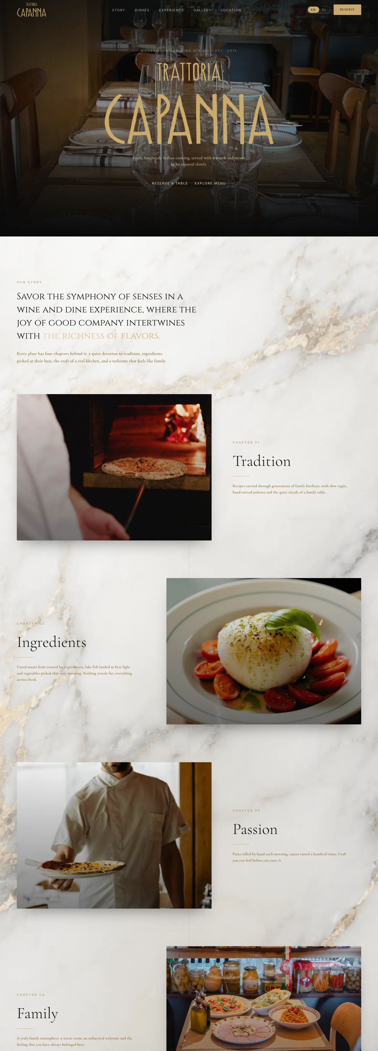 TRATTORIA CAPANNA, Ιστοσελίδα εστιατορίου