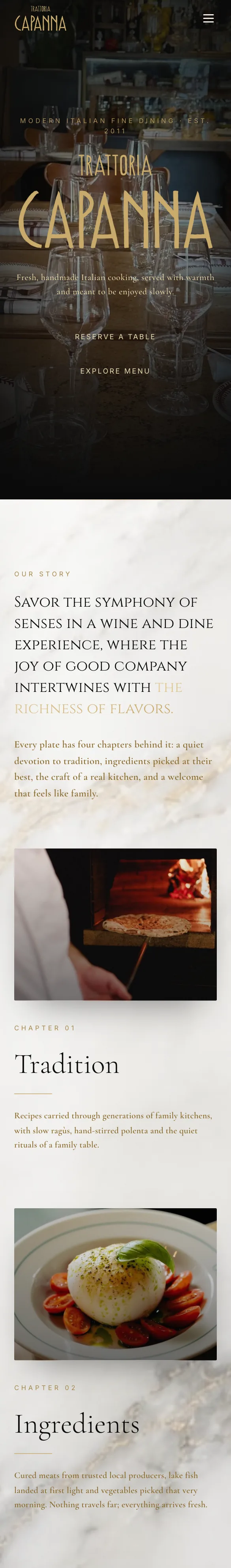 TRATTORIA CAPANNA, Ιστοσελίδα εστιατορίου